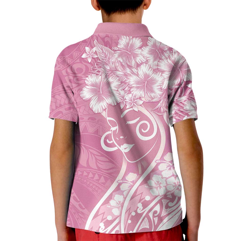 Polynesian Women's Day Kid Polo Shirt Pink Hibiscus Flowers With Polynesian Pattern LT05 - Polynesian Pride