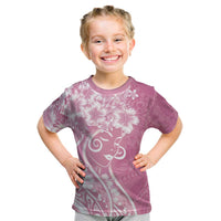 Polynesian Women's Day Kid T Shirt Pink Hibiscus Flowers With Polynesian Pattern LT05 Pink - Polynesian Pride