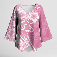 Polynesian Women's Day Kimono Sleeve Blouse Pink Hibiscus Flowers With Polynesian Pattern LT05 Female Pink - Polynesian Pride