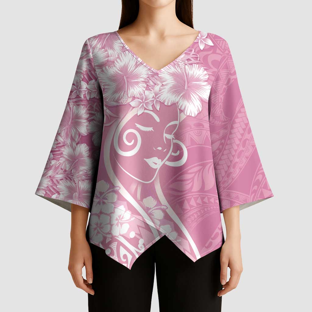 Polynesian Women's Day Kimono Sleeve Blouse Pink Hibiscus Flowers With Polynesian Pattern LT05 - Polynesian Pride