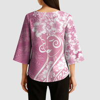 Polynesian Women's Day Kimono Sleeve Blouse Pink Hibiscus Flowers With Polynesian Pattern LT05 - Polynesian Pride