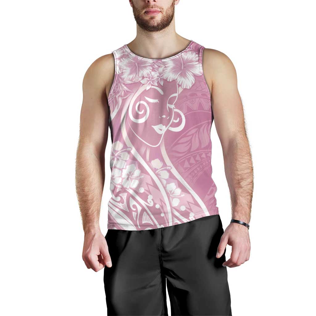Polynesian Women's Day Men Tank Top Pink Hibiscus Flowers With Polynesian Pattern