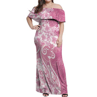Polynesian Women's Day Off Shoulder Maxi Dress Pink Hibiscus Flowers With Polynesian Pattern LT05 Women Pink - Polynesian Pride