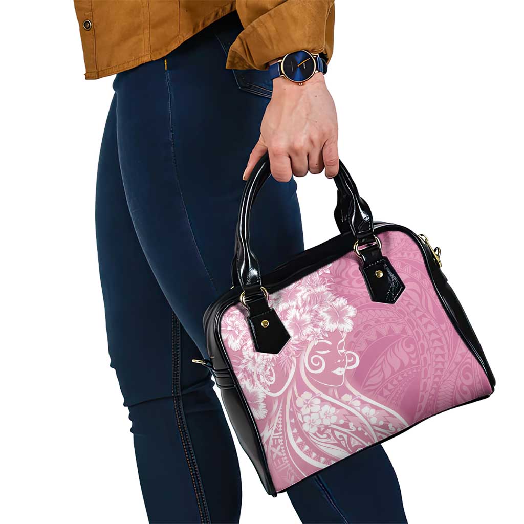 Polynesian Women's Day Shoulder Handbag Pink Hibiscus Flowers With Polynesian Pattern