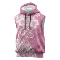 Polynesian Women's Day Sleeveless Hoodie Pink Hibiscus Flowers With Polynesian Pattern LT05 Pink - Polynesian Pride