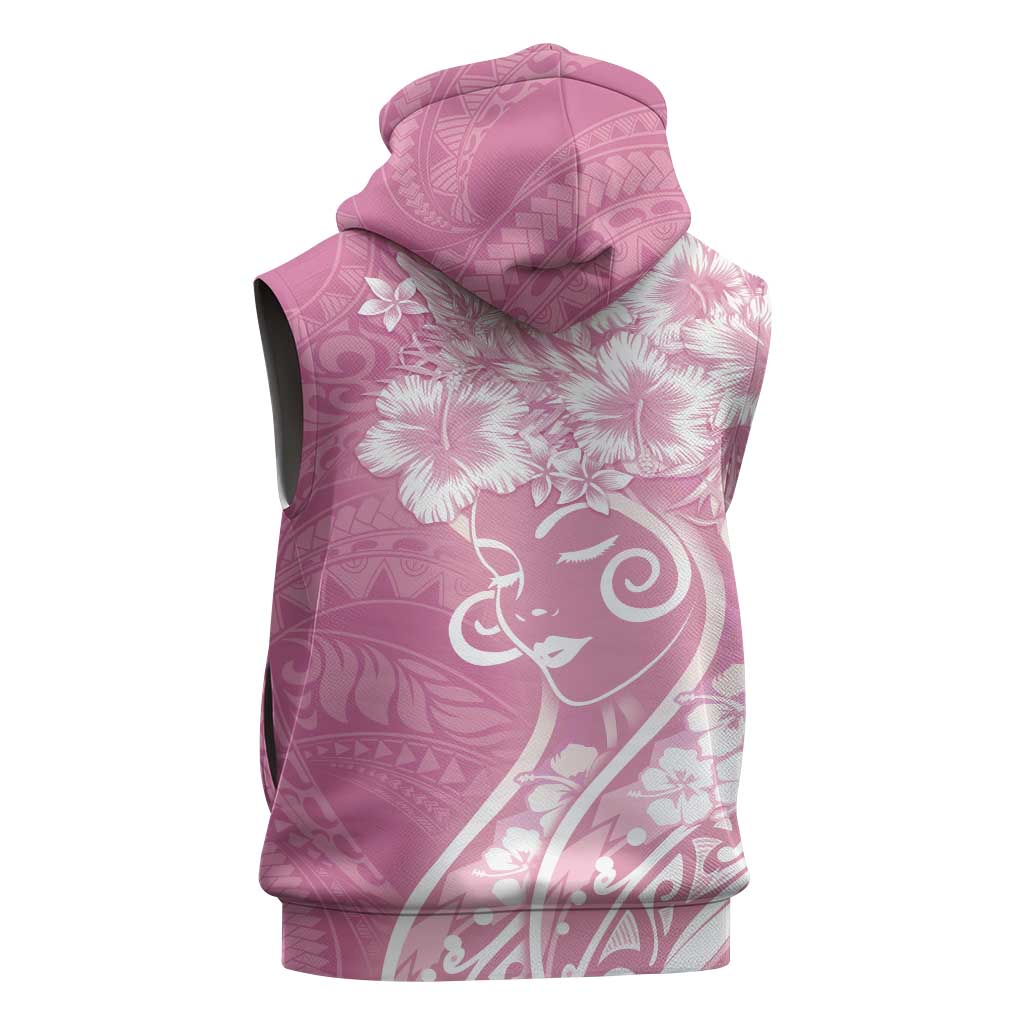 Polynesian Women's Day Sleeveless Hoodie Pink Hibiscus Flowers With Polynesian Pattern LT05 - Polynesian Pride
