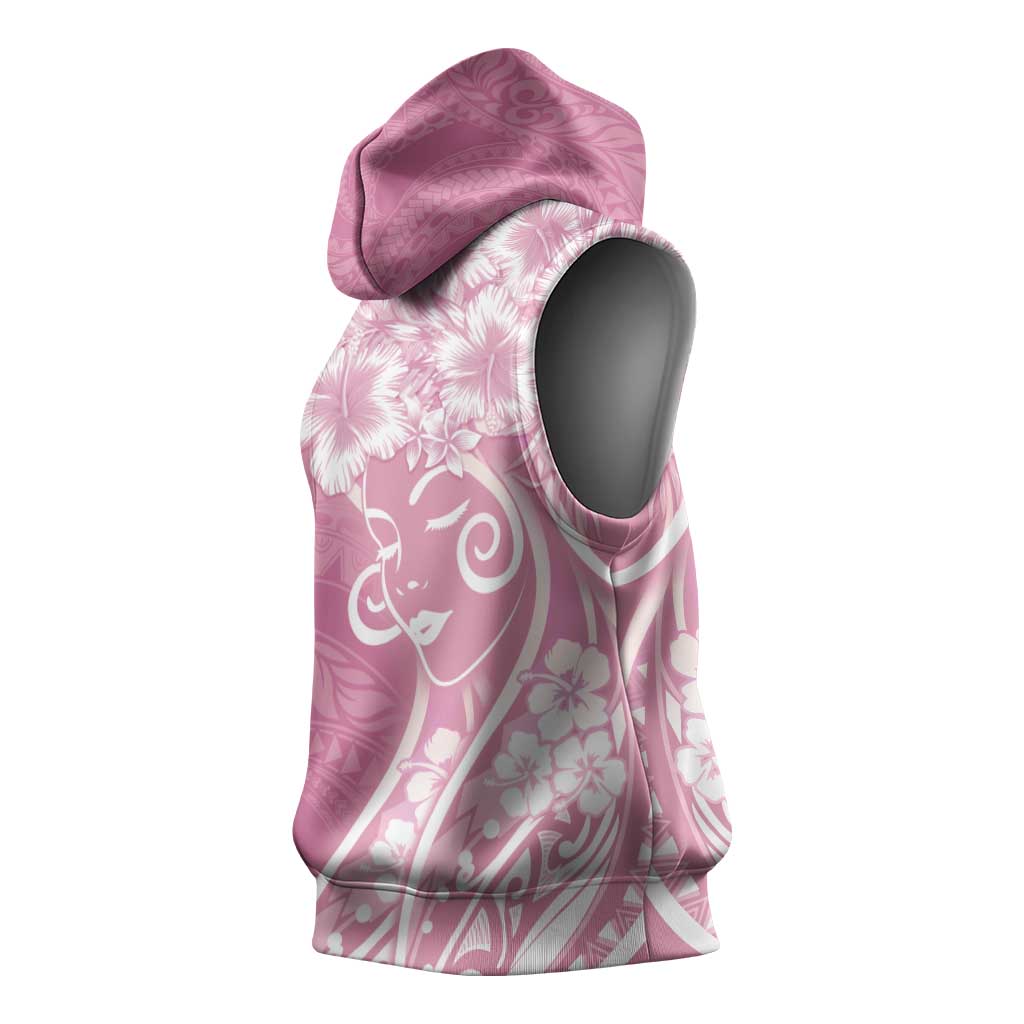 Polynesian Women's Day Sleeveless Hoodie Pink Hibiscus Flowers With Polynesian Pattern LT05 - Polynesian Pride