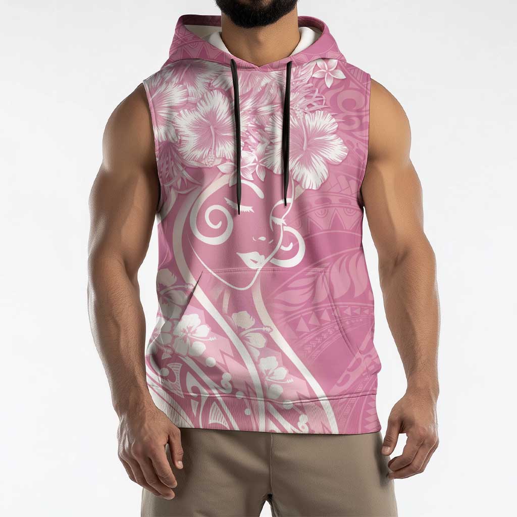 Polynesian Women's Day Sleeveless Hoodie Pink Hibiscus Flowers With Polynesian Pattern LT05 - Polynesian Pride