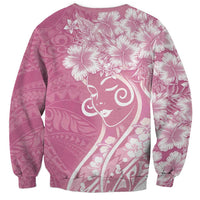 Polynesian Women's Day Sweatshirt Pink Hibiscus Flowers With Polynesian Pattern