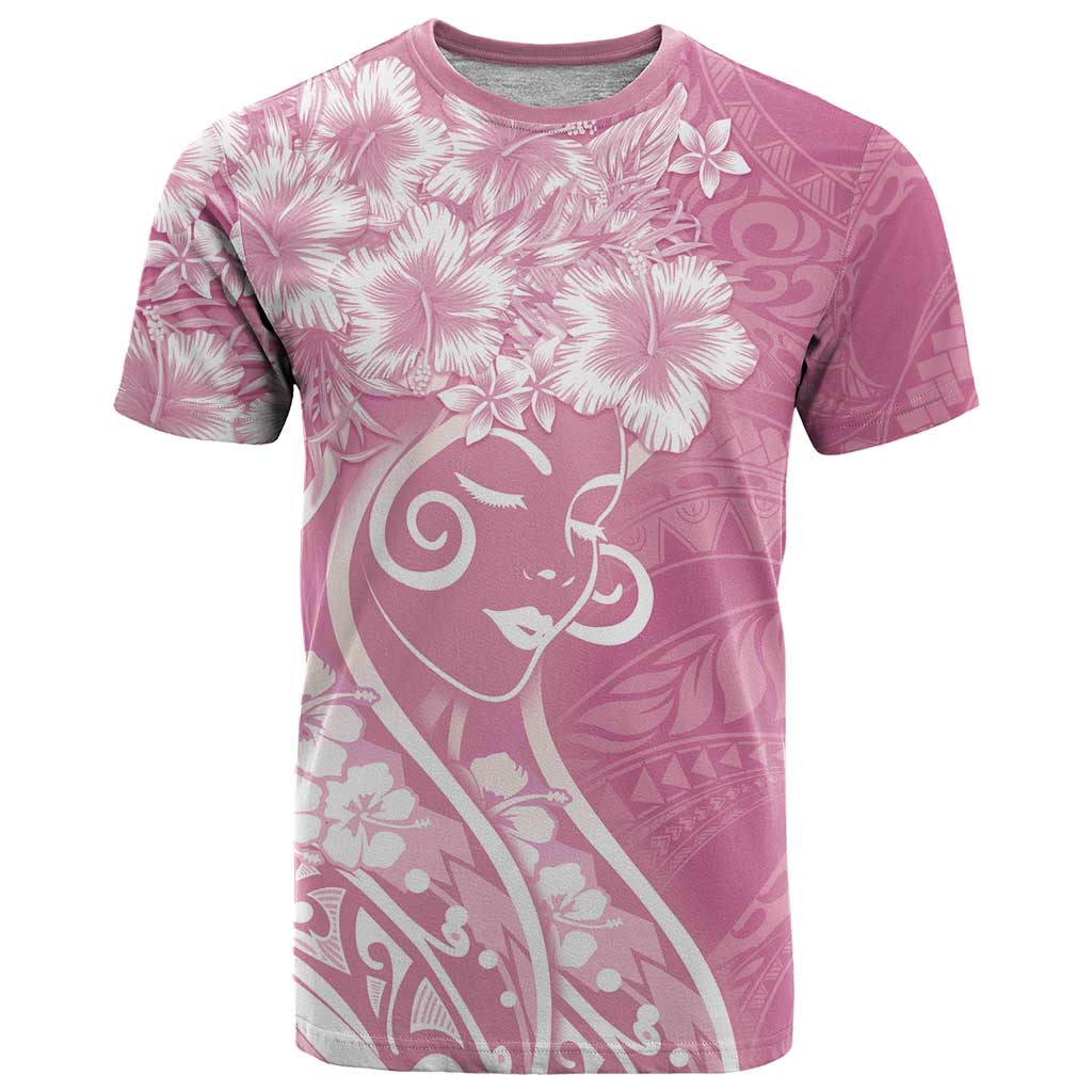 Polynesian Women's Day T Shirt Pink Hibiscus Flowers With Polynesian Pattern