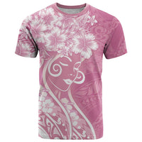 Polynesian Women's Day T Shirt Pink Hibiscus Flowers With Polynesian Pattern