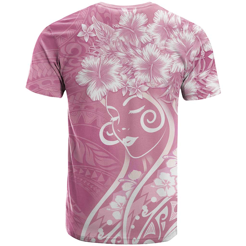 Polynesian Women's Day T Shirt Pink Hibiscus Flowers With Polynesian Pattern