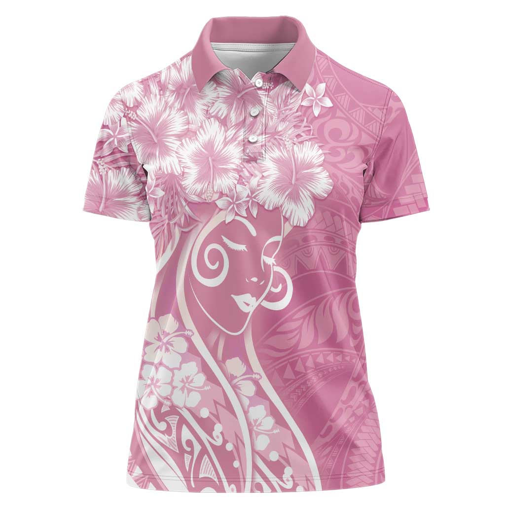 Polynesian Women's Day Women Polo Shirt Pink Hibiscus Flowers With Polynesian Pattern LT05 Female Pink - Polynesian Pride