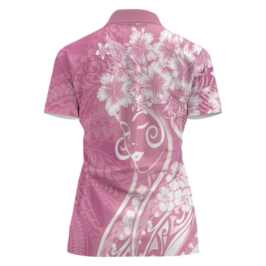 Polynesian Women's Day Women Polo Shirt Pink Hibiscus Flowers With Polynesian Pattern LT05 - Polynesian Pride