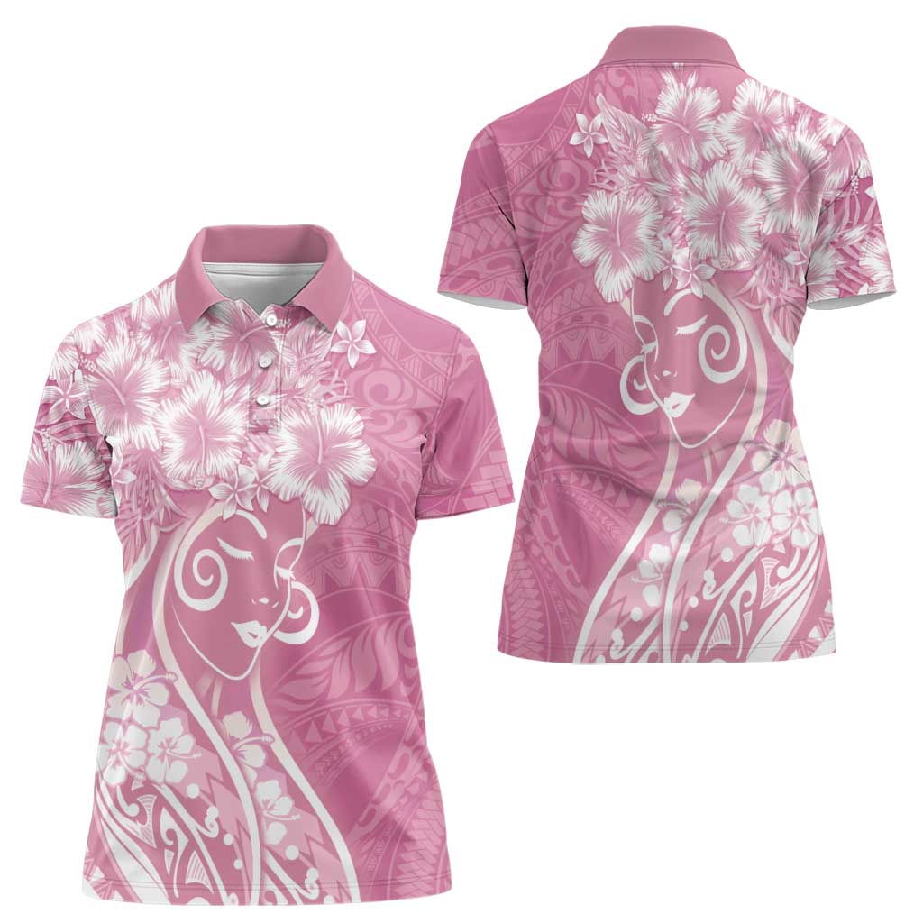 Polynesian Women's Day Women Polo Shirt Pink Hibiscus Flowers With Polynesian Pattern LT05 - Polynesian Pride