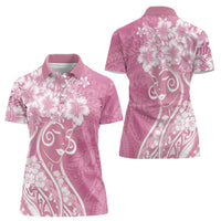 Polynesian Women's Day Women Polo Shirt Pink Hibiscus Flowers With Polynesian Pattern LT05 - Polynesian Pride