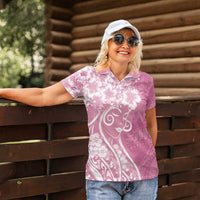Polynesian Women's Day Women Polo Shirt Pink Hibiscus Flowers With Polynesian Pattern LT05 - Polynesian Pride