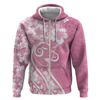 Polynesian Women's Day Zip Hoodie Pink Hibiscus Flowers With Polynesian Pattern LT05 Zip Hoodie Pink - Polynesian Pride
