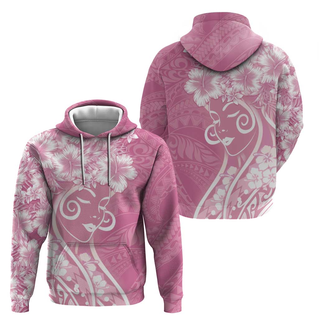Polynesian Women's Day Zip Hoodie Pink Hibiscus Flowers With Polynesian Pattern LT05 - Polynesian Pride