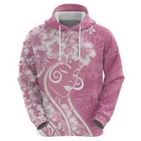 Polynesian Women's Day Zip Hoodie Pink Hibiscus Flowers With Polynesian Pattern LT05 - Polynesian Pride