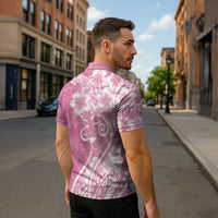 Polynesian Women's Day Zipper Polo Shirt Pink Hibiscus Flowers With Polynesian Pattern LT05 - Polynesian Pride