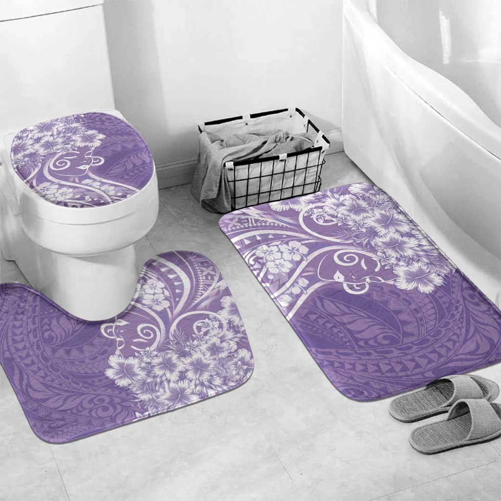 Polynesian Women's Day Bathroom Set Purple Hibiscus Flowers With Polynesian Pattern