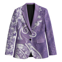 Polynesian Women's Day Blazer Purple Hibiscus Flowers With Polynesian Pattern