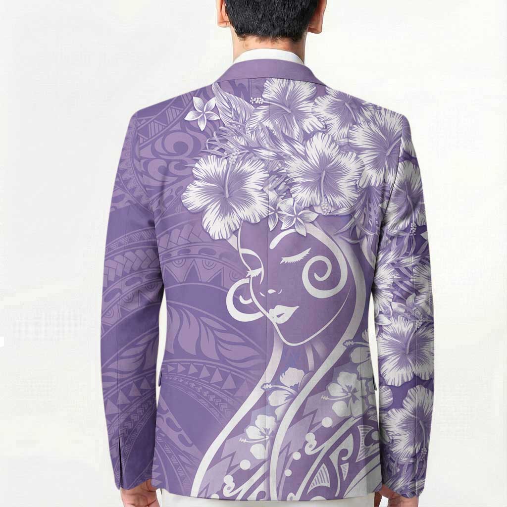 Polynesian Women's Day Blazer Purple Hibiscus Flowers With Polynesian Pattern