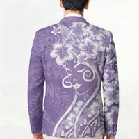 Polynesian Women's Day Blazer Purple Hibiscus Flowers With Polynesian Pattern