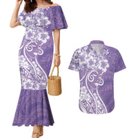 Polynesian Women's Day Couples Matching Mermaid Dress and Hawaiian Shirt Purple Hibiscus Flowers With Polynesian Pattern LT05 Purple - Polynesian Pride