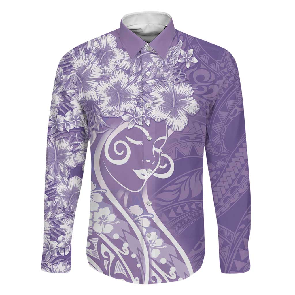 Polynesian Women's Day Family Matching Mermaid Dress and Hawaiian Shirt Purple Hibiscus Flowers With Polynesian Pattern