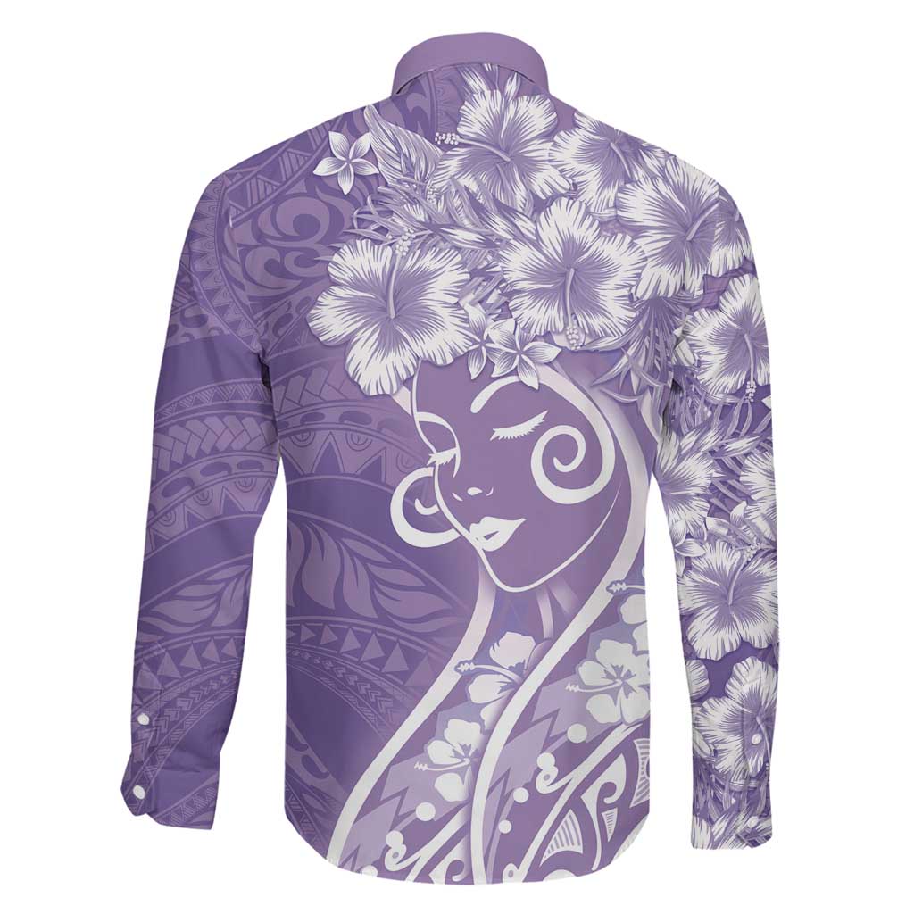 Polynesian Women's Day Family Matching Mermaid Dress and Hawaiian Shirt Purple Hibiscus Flowers With Polynesian Pattern
