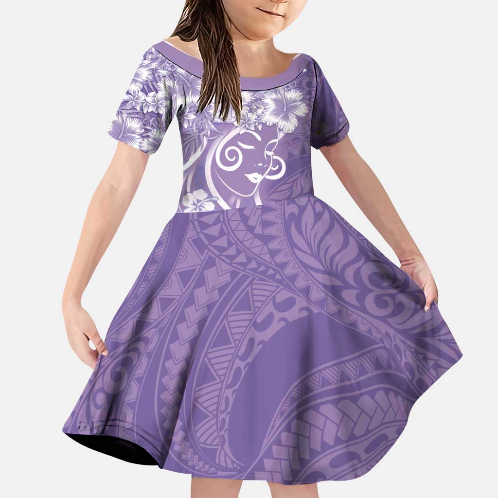 Polynesian Women's Day Family Matching Off Shoulder Maxi Dress and Hawaiian Shirt Purple Hibiscus Flowers With Polynesian Pattern