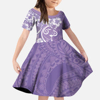 Polynesian Women's Day Family Matching Off Shoulder Maxi Dress and Hawaiian Shirt Purple Hibiscus Flowers With Polynesian Pattern