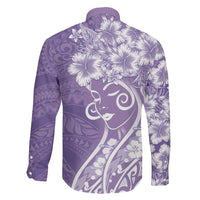 Polynesian Women's Day Family Matching Off Shoulder Short Dress and Hawaiian Shirt Purple Hibiscus Flowers With Polynesian Pattern