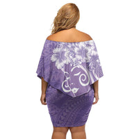 Polynesian Women's Day Family Matching Off Shoulder Short Dress and Hawaiian Shirt Purple Hibiscus Flowers With Polynesian Pattern