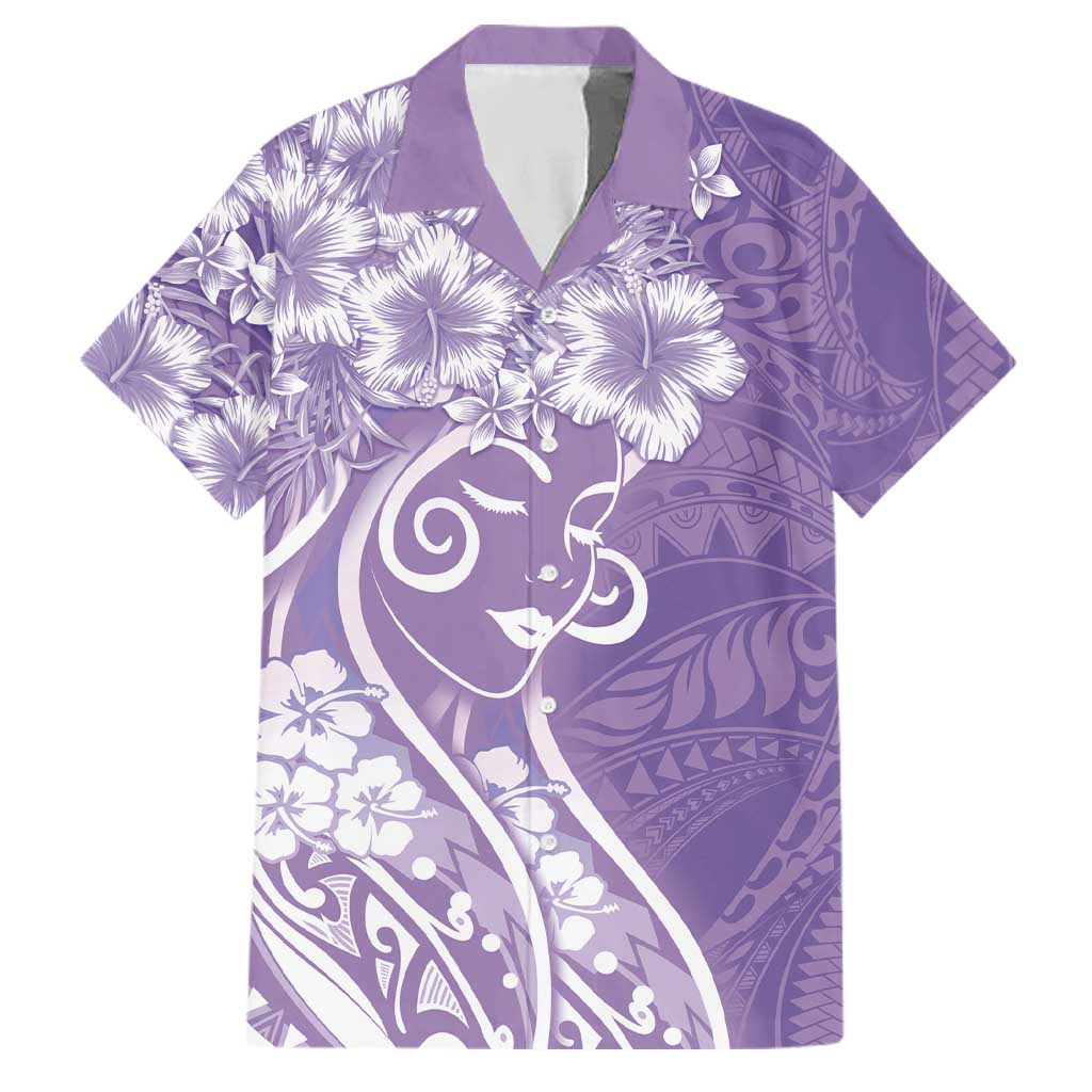 Polynesian Women's Day Family Matching Summer Maxi Dress and Hawaiian Shirt Purple Hibiscus Flowers With Polynesian Pattern