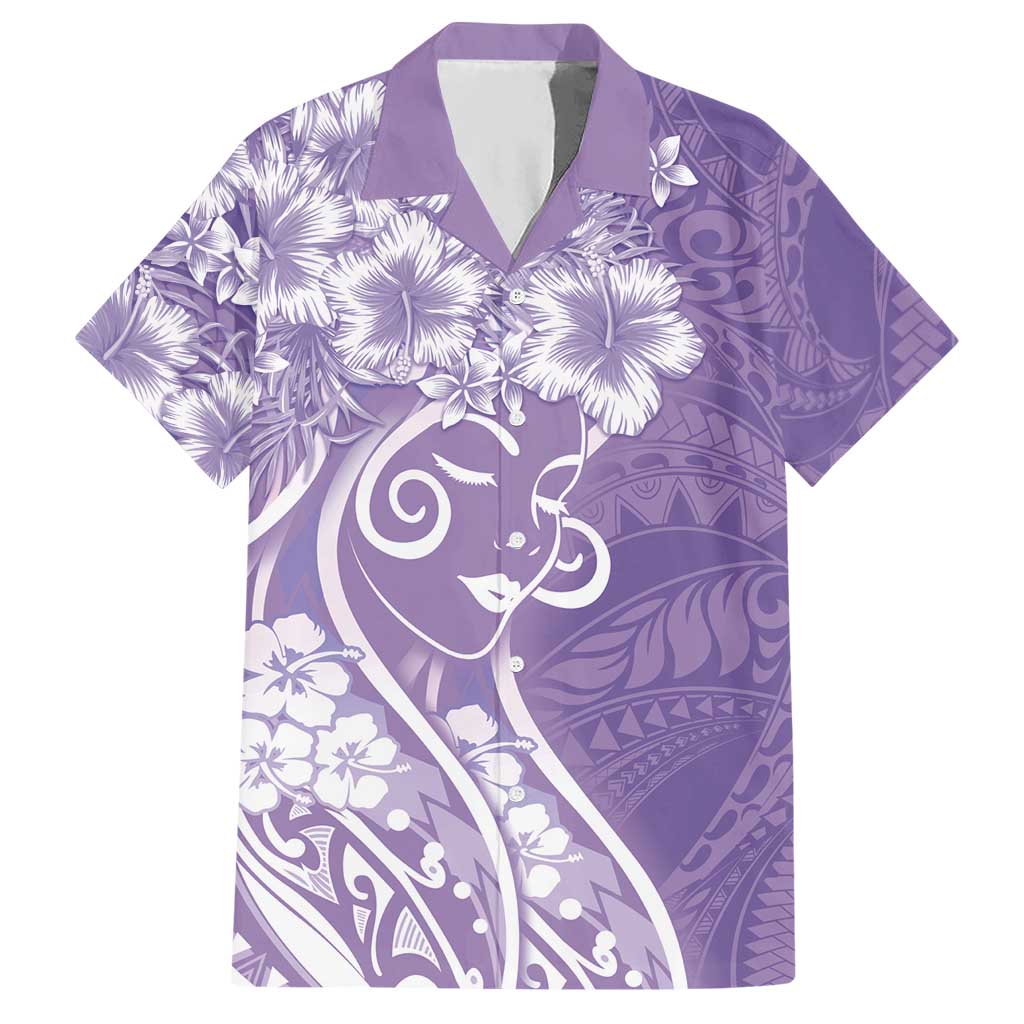 Polynesian Women's Day Hawaiian Shirt Purple Hibiscus Flowers With Polynesian Pattern LT05 Purple - Polynesian Pride