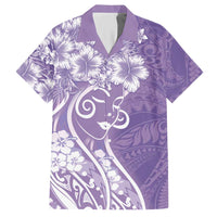 Polynesian Women's Day Hawaiian Shirt Purple Hibiscus Flowers With Polynesian Pattern LT05 Purple - Polynesian Pride