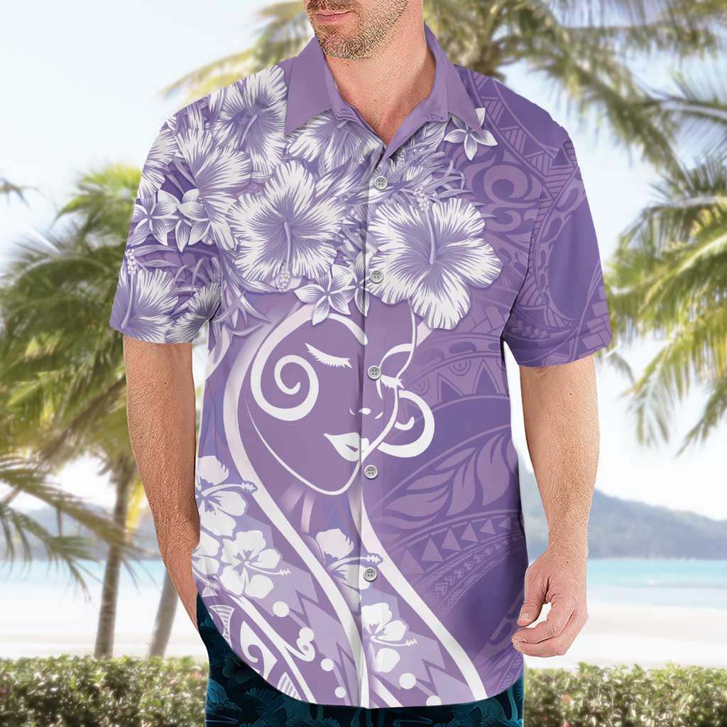 Polynesian Women's Day Hawaiian Shirt Purple Hibiscus Flowers With Polynesian Pattern LT05 - Polynesian Pride