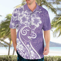 Polynesian Women's Day Hawaiian Shirt Purple Hibiscus Flowers With Polynesian Pattern LT05 - Polynesian Pride