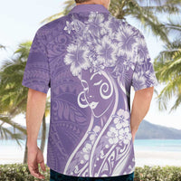Polynesian Women's Day Hawaiian Shirt Purple Hibiscus Flowers With Polynesian Pattern LT05 - Polynesian Pride