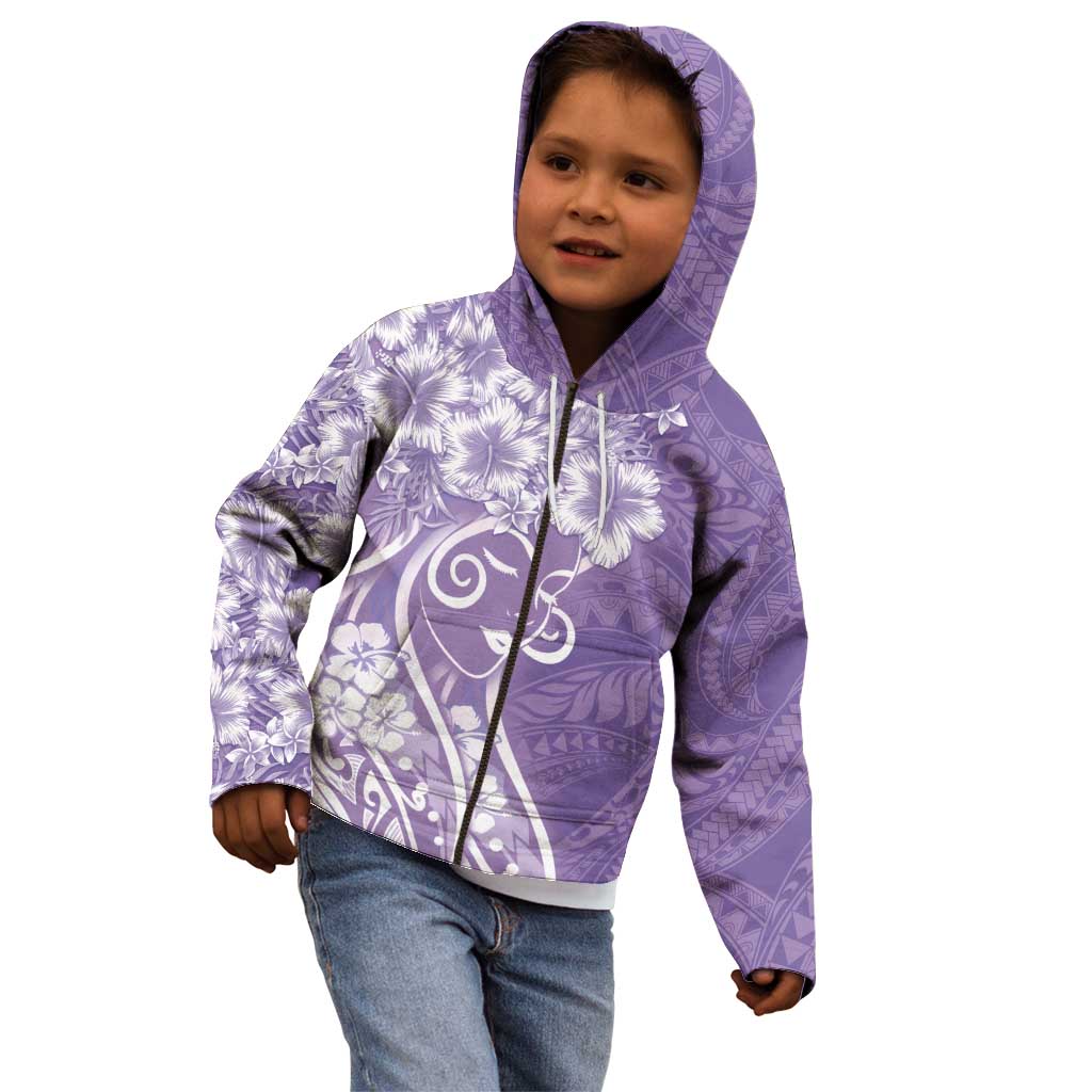 Polynesian Women's Day Kid Hoodie Purple Hibiscus Flowers With Polynesian Pattern LT05 - Polynesian Pride