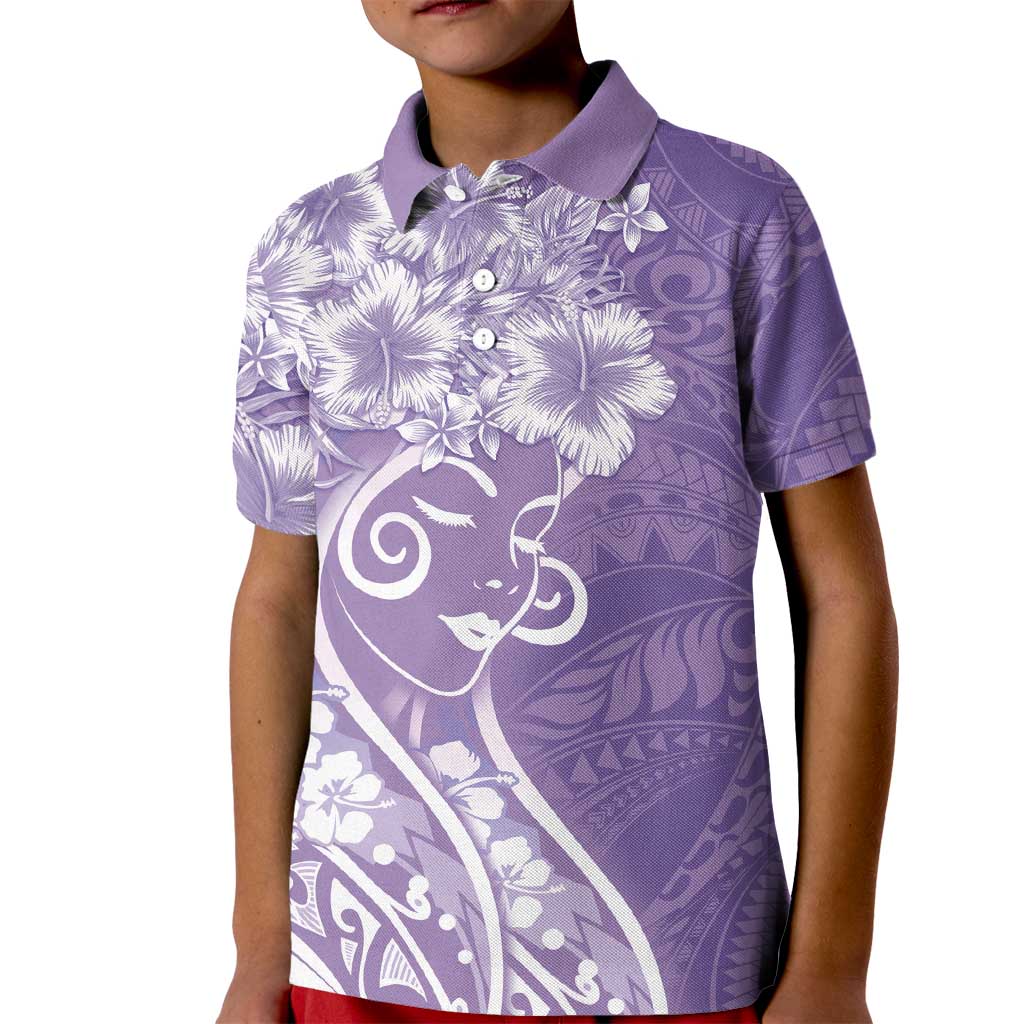 Polynesian Women's Day Kid Polo Shirt Purple Hibiscus Flowers With Polynesian Pattern LT05 Kid Purple - Polynesian Pride