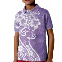 Polynesian Women's Day Kid Polo Shirt Purple Hibiscus Flowers With Polynesian Pattern LT05 Kid Purple - Polynesian Pride