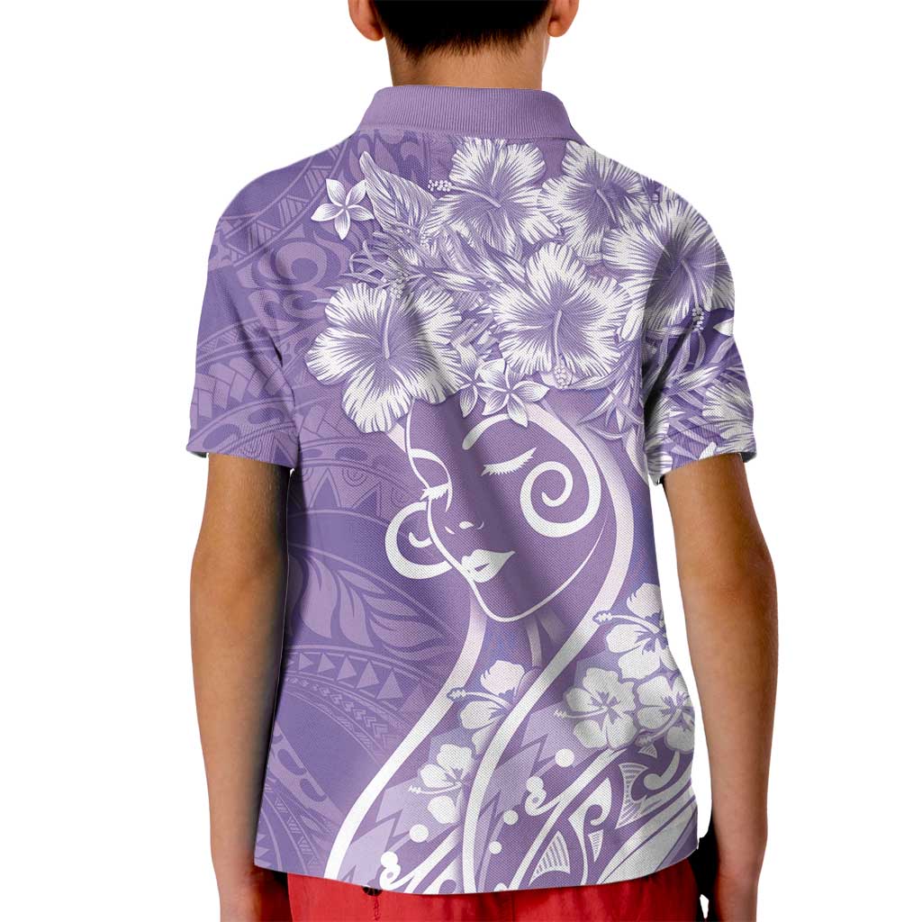 Polynesian Women's Day Kid Polo Shirt Purple Hibiscus Flowers With Polynesian Pattern LT05 - Polynesian Pride