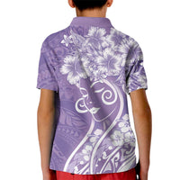 Polynesian Women's Day Kid Polo Shirt Purple Hibiscus Flowers With Polynesian Pattern LT05 - Polynesian Pride