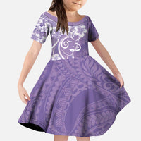 Polynesian Women's Day Kid Short Sleeve Dress Purple Hibiscus Flowers With Polynesian Pattern LT05 KID Purple - Polynesian Pride