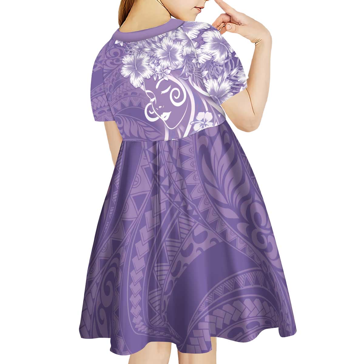 Polynesian Women's Day Kid Short Sleeve Dress Purple Hibiscus Flowers With Polynesian Pattern LT05 - Polynesian Pride