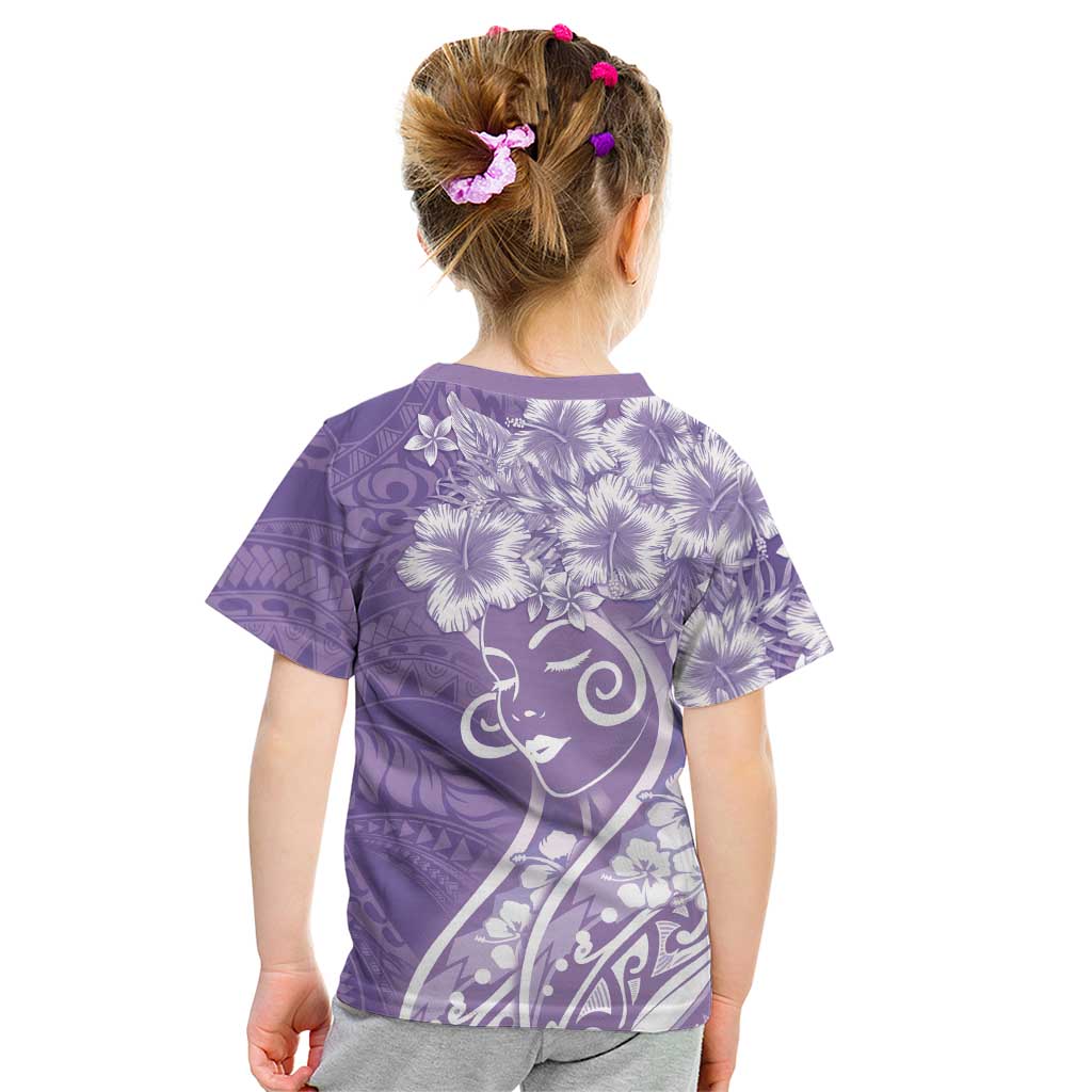 Polynesian Women's Day Kid T Shirt Purple Hibiscus Flowers With Polynesian Pattern LT05 - Polynesian Pride